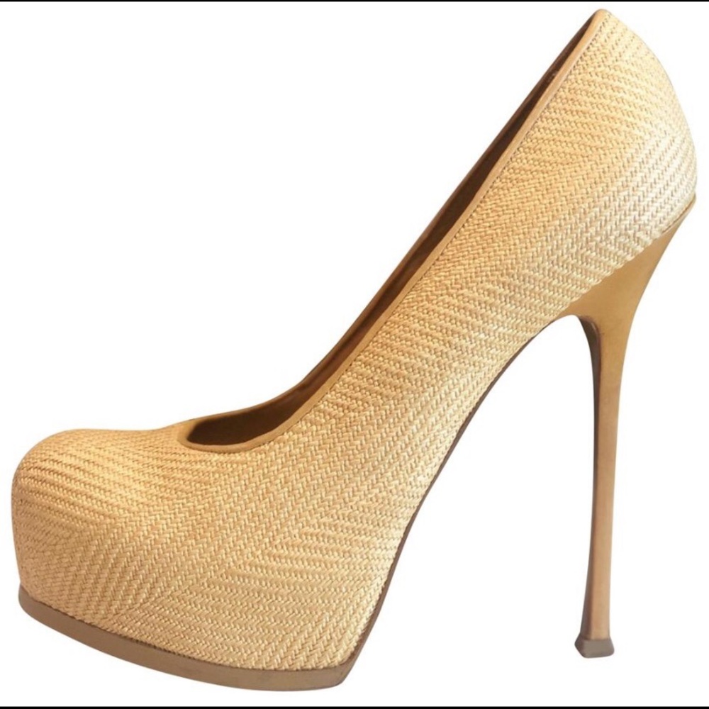 YSL Tribtoo Woven Stiletto Platform Heels 40 10 9